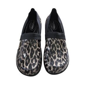Easy Works Clogs Leopard Patent Beige Black Sz 8